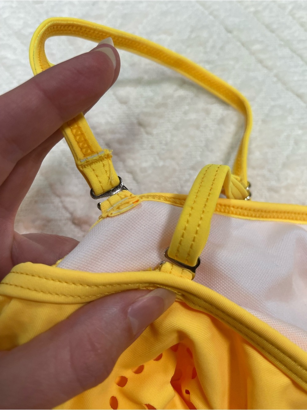 Holipick Yellow Off-the-Shoulder One-Piece Swimsuit with Eyelet Ruffle Size L - Picture 6 of 15
